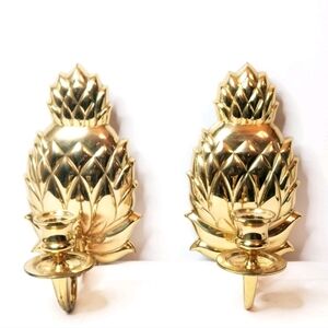 Polished Brass Pineapple Candle Holder Wall Sconce Dessau Home Pair Cottagecore